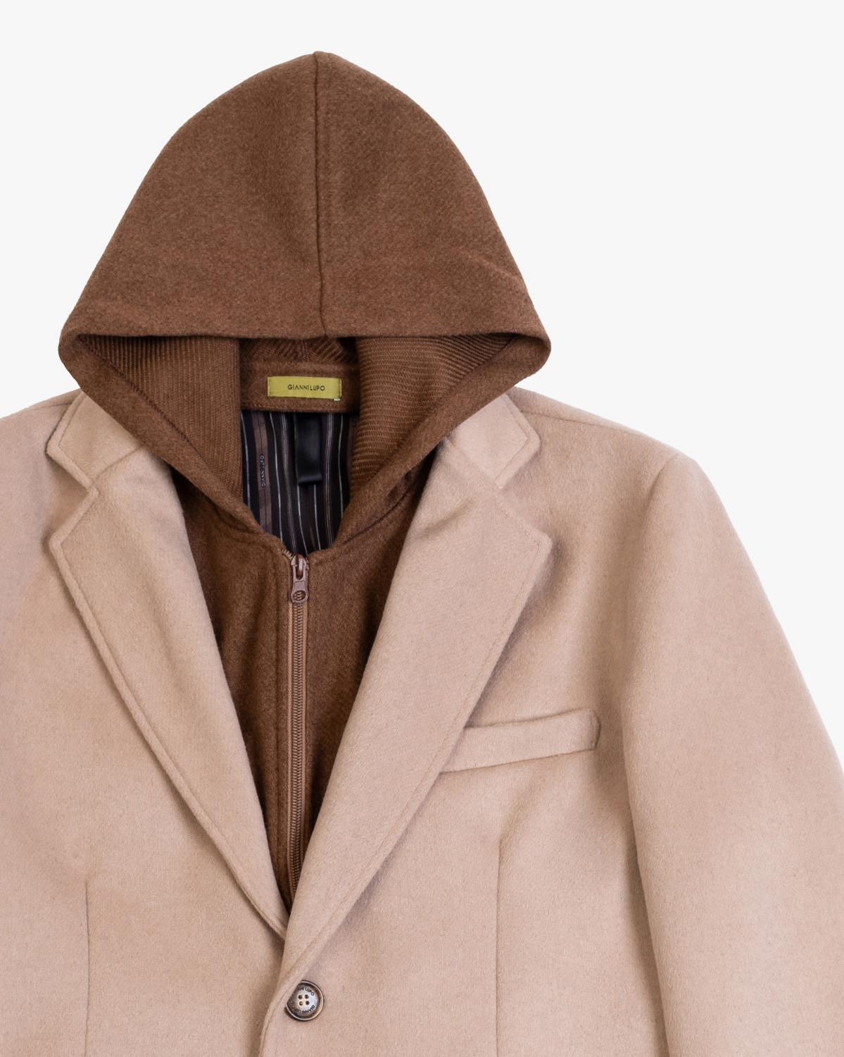 GIANNI LUPO CAPPOTTO IN LANA CON CAPPUCCIO ESTRAIBILE