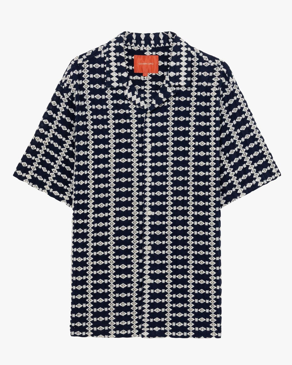 GIANNI LUPO CAMICIA HAWAIANA CON RICAMI CROCHET RHOMBUS