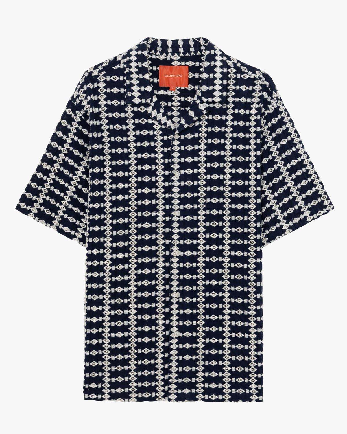 GIANNI LUPO CAMICIA HAWAIANA CON RICAMI CROCHET RHOMBUS