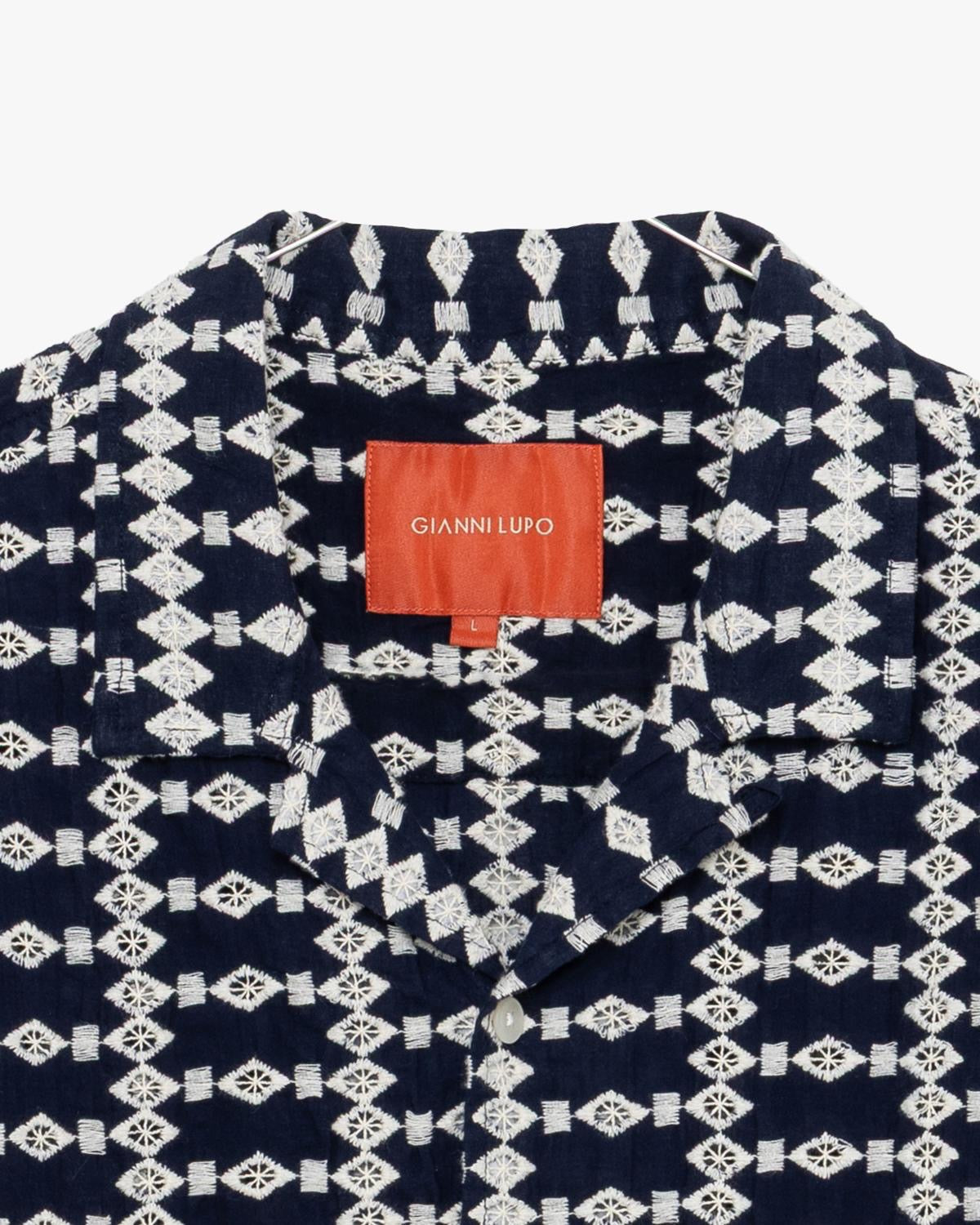 GIANNI LUPO CAMICIA HAWAIANA CON RICAMI CROCHET RHOMBUS