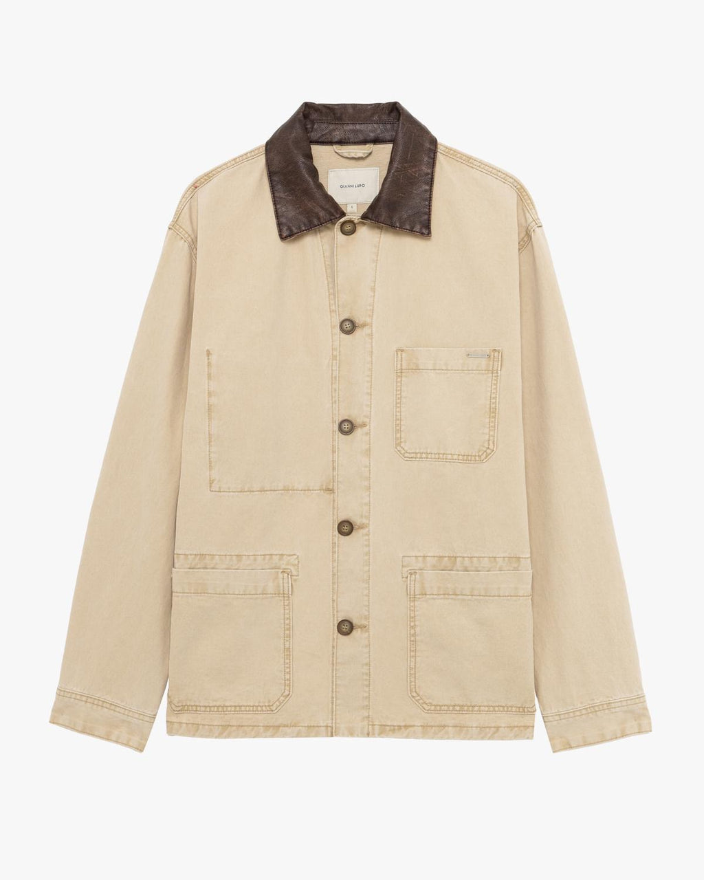 GIANNI LUPO OVERSHIRT IN DENIM CON COLLO IN ECOPELLE
