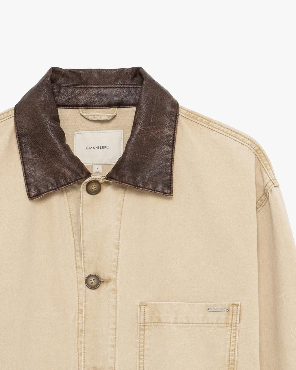 GIANNI LUPO OVERSHIRT IN DENIM CON COLLO IN ECOPELLE